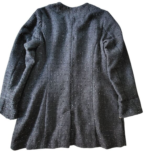 Chicos Black Tweed Open Front Jacket Tinsel Leopard Print Lining Size S 1 - Picture 6 of 16